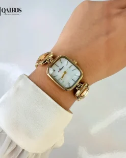QAIROS BRACELET WATCH {GOLDEN WITH WHITE DIAL}