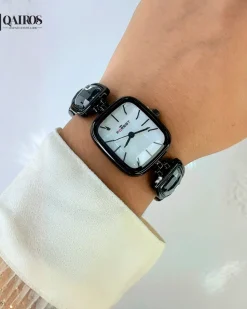 QAIROS BRACELET WATCH {BLACK WITH WHITE DIAL}