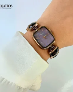 QAIROS BRACELET WATCH {COFFEE WITH PURPLE DIAL}